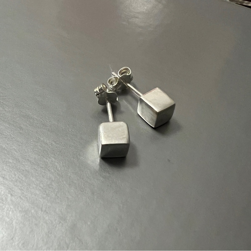 Sterling Silver Cube Stud Earrings